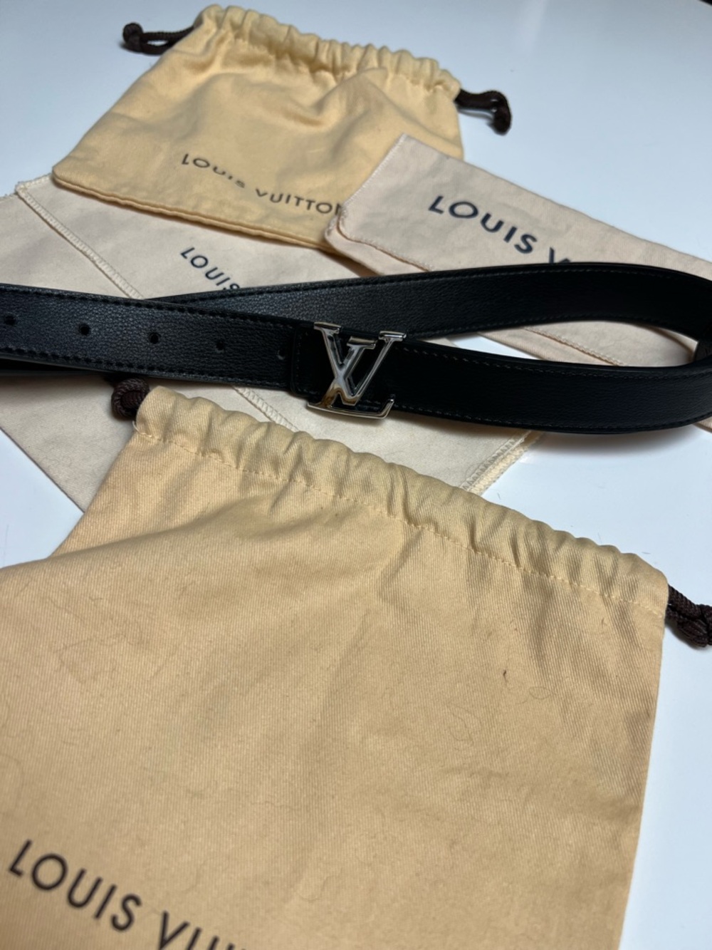 Louis Vuitton Black Leather Belt with Silver LV Initials Buckle - Picture 6 of 7